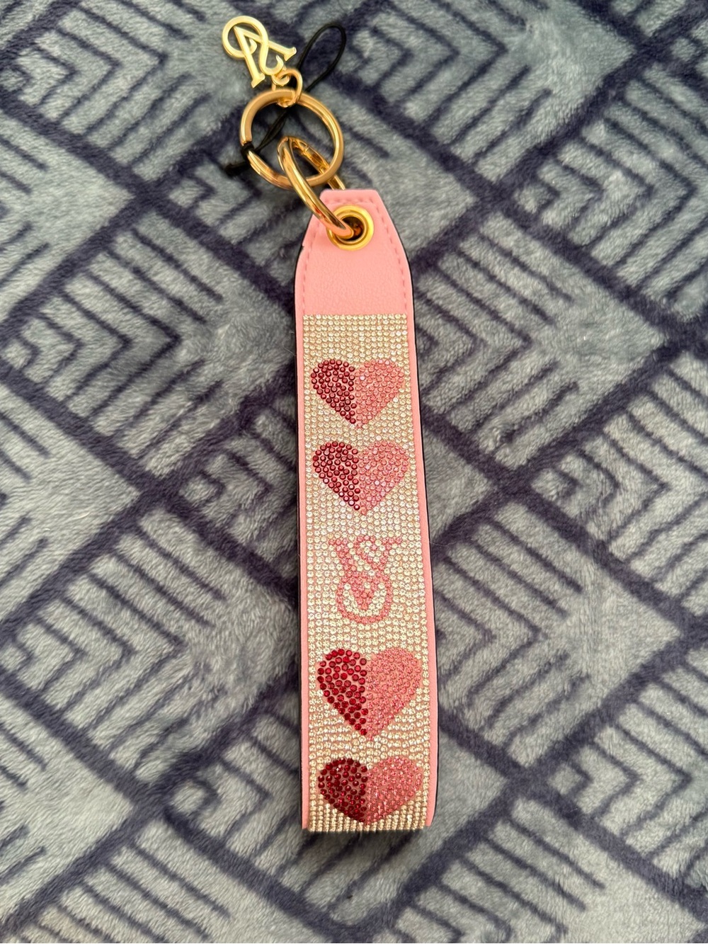 Victoria's Secret Pink Crystal Heart Strap Key Holder with Gold Hardware